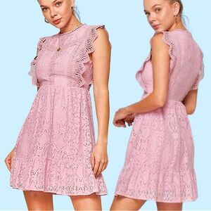 Andrée by Unit Pretty in Pink Eyelet Lace Ruffle Mini Dress Size Large